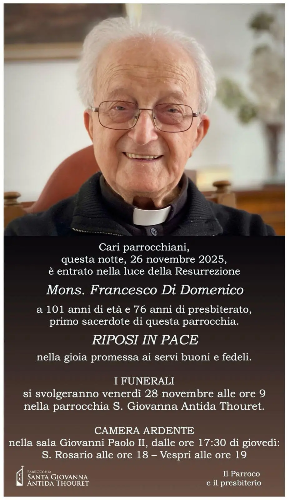 Scomparsa di monsignor Don Francesco