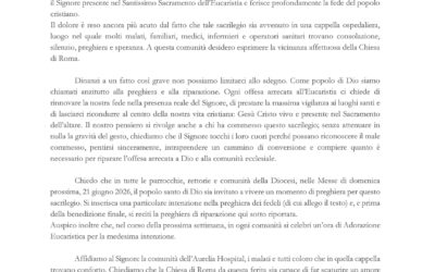 Lettera e preghiera di riparazione per sacrilegio eucaristico